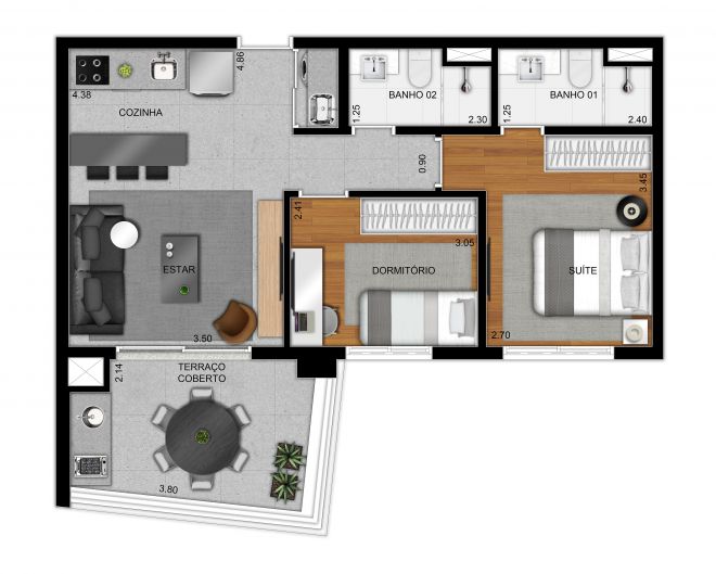 Plan type 61 m² apartment - 2 bedrooms (1 suite) Plan type 61 m² apartment - 2 bedrooms (1 suite)