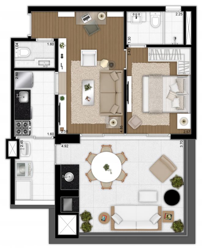 Floor plan 64m² - 1 suite with decoration suggestion Floor plan 64m² - 1 suite with decoration suggestion