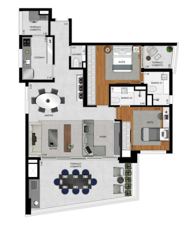 Plan option 117 m² apartment - 2 suites and extended living room Plan option 117 m² apartment - 2 suites and extended living room
