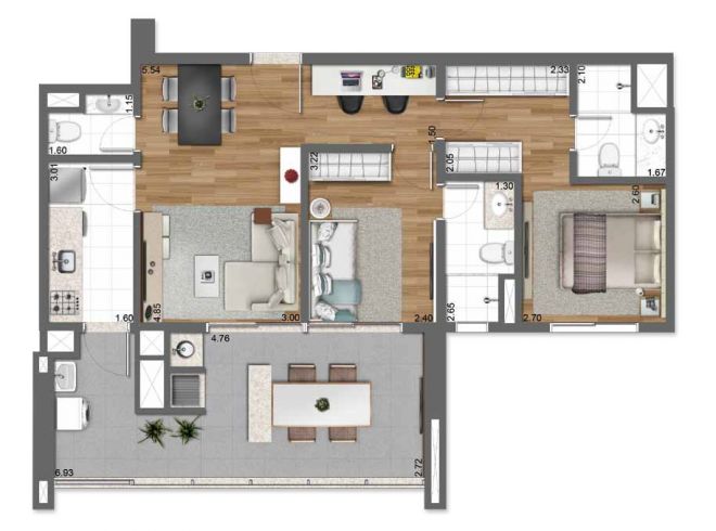 83 m² floor plan - 2 suites with decoration suggestion 83 m² floor plan - 2 suites with decoration suggestion