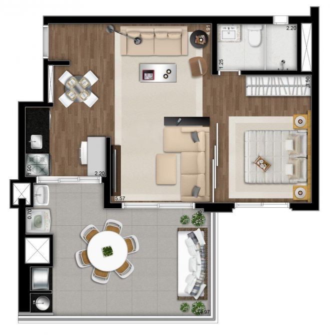Illustrated plant 60m² - 1 Integrated suite decoration suggestion Illustrated plant 60m² - 1 Integrated suite decoration suggestion