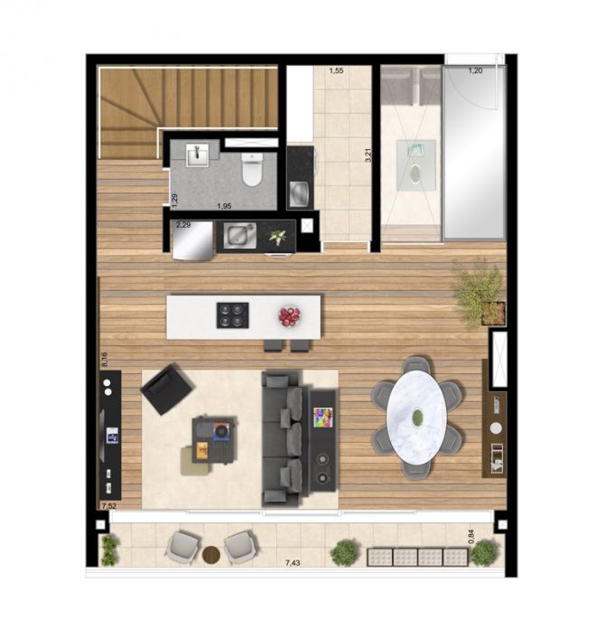 Plant illustrated Upper Floor - Apartment 144m² with decoration suggestion Plant illustrated Upper Floor - Apartment 144m² with decoration suggestion