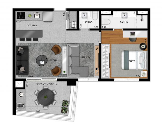 Plan option 61 m² apartment - 1 suite and extended living room Plan option 61 m² apartment - 1 suite and extended living room