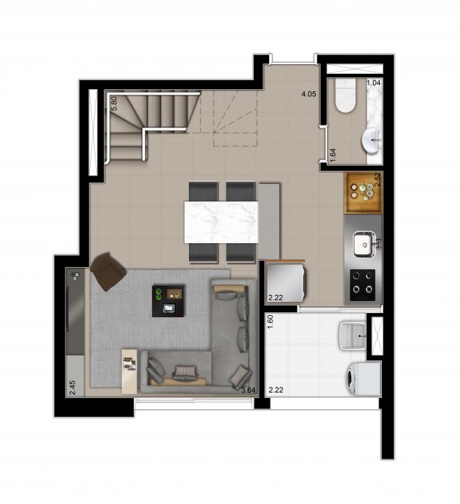 Plan type - lower floor - duplex apartment - 79,90 m² Plan type - lower floor - duplex apartment - 79,90 m²
