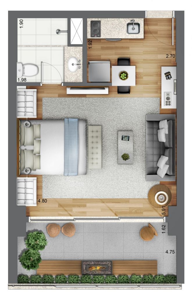Floor plan 41m² - Studio with decoration suggestion Floor plan 41m² - Studio with decoration suggestion