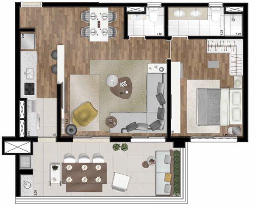Floor plan - 77m² - 1 suite - with decoration suggestion Floor plan - 77m² - 1 suite - with decoration suggestion