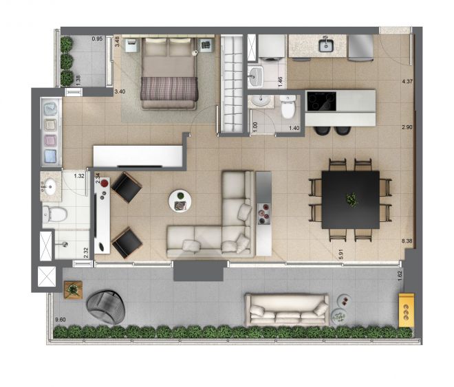 Floor plan 81m² - 1 suite with decoration suggestion Floor plan 81m² - 1 suite with decoration suggestion