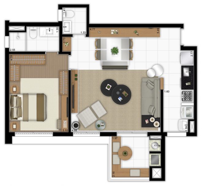 Floor plan 69m² - 1 master suite with decoration suggestion Floor plan 69m² - 1 master suite with decoration suggestion