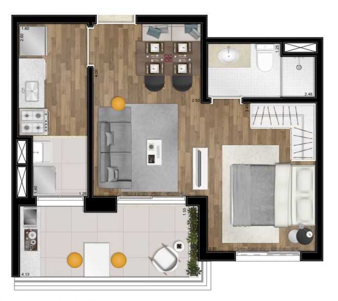 Floor plan - 41m² - 1 integrated suite - with decoration suggestion Floor plan - 41m² - 1 integrated suite - with decoration suggestion
