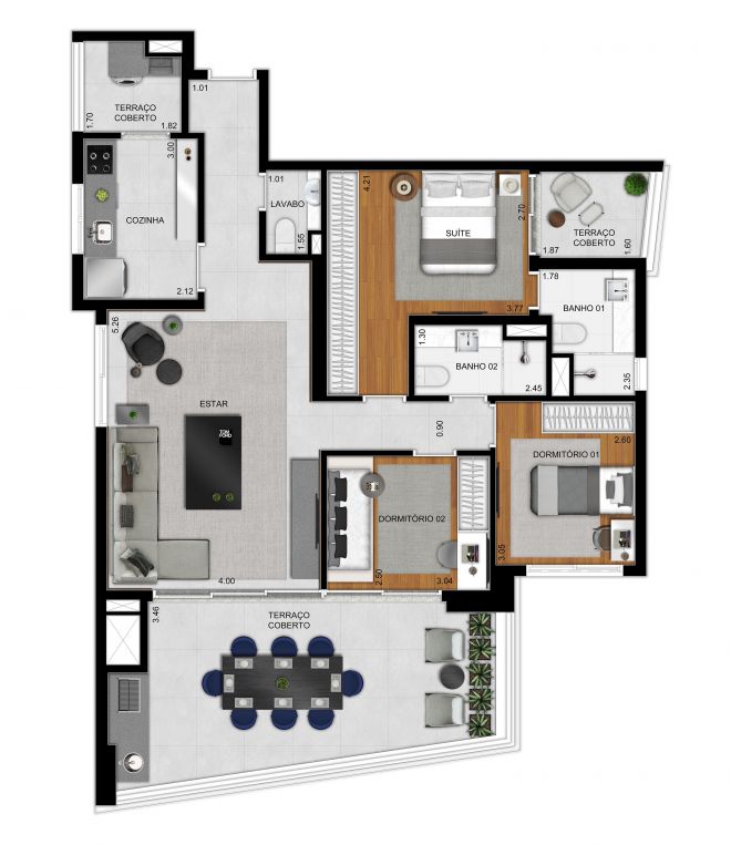 Plan type 117 m² apartment - 3 bedrooms (1 suite) Plan type 117 m² apartment - 3 bedrooms (1 suite)