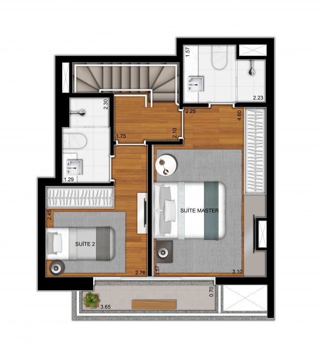 Plan type - duplex 79,90m² - upper floor Plan type - duplex 79,90m² - upper floor
