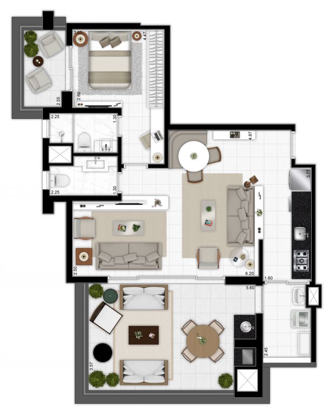 Floor Plan 90m² - 1 suite - toilet - living room with decoration suggestion Floor Plan 90m² - 1 suite - toilet - living room with decoration suggestion